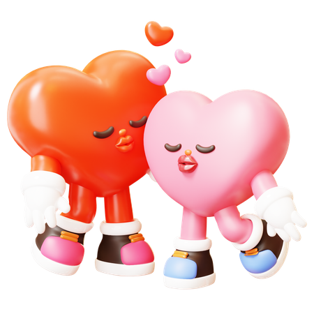 Besos de personajes de dos corazones  3D Illustration