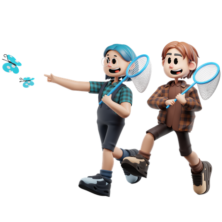 Best Friend Chasing Insect  3D Illustration