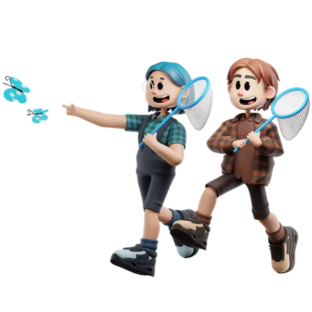 Best Friend Chasing Insect  3D Illustration