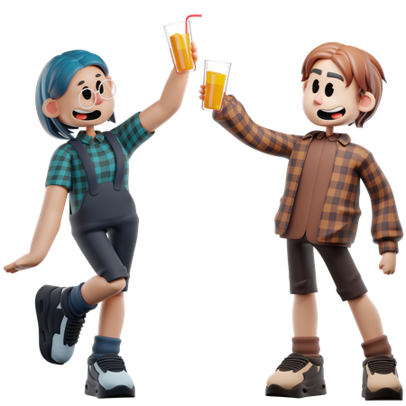 Best Friend Cheers Drink Together  3D Illustration