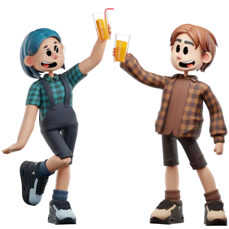 Best Friend Cheers Drink Together  3D Illustration