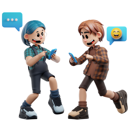 Best Friend Have Fun With Smartphone  3D Illustration