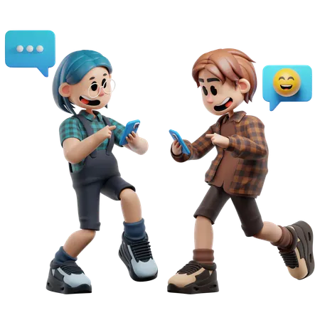 Best Friend Have Fun With Smartphone  3D Illustration