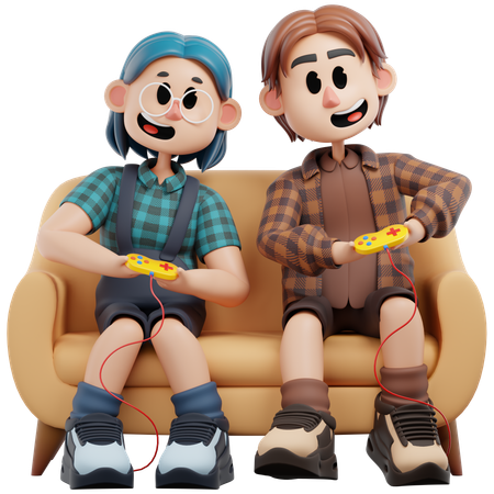 Best Friend Playing Game Together  3D Icon