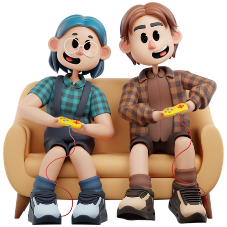 Best Friend Playing Game Together  3D Illustration