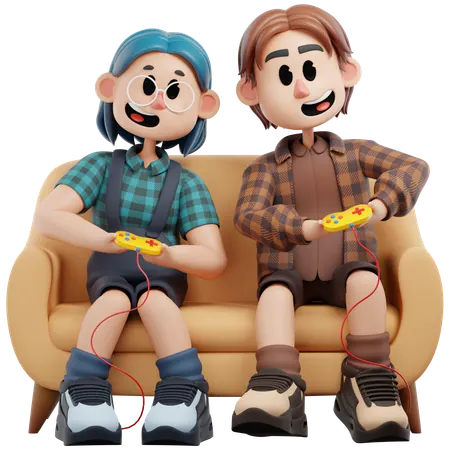 Best Friend Playing Game Together  3D Illustration