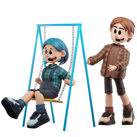 Best Friend Playing On Park  3D Illustration