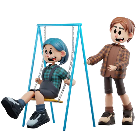 Best Friend Playing On Park  3D Illustration