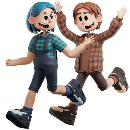 함께 달리는 가장 친한 친구  3D Illustration