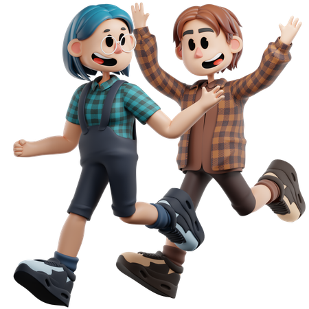 Best Friend Running Together  3D Illustration