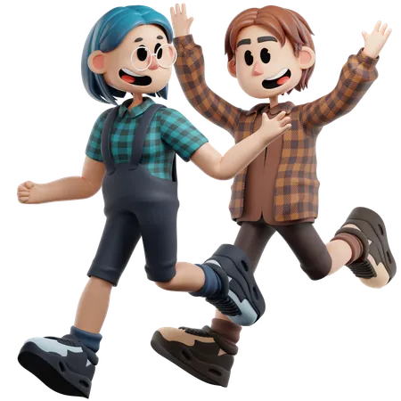 Best Friend Running Together  3D Illustration