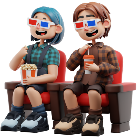 Best Friend Watching Movie At Cinema  3D Illustration