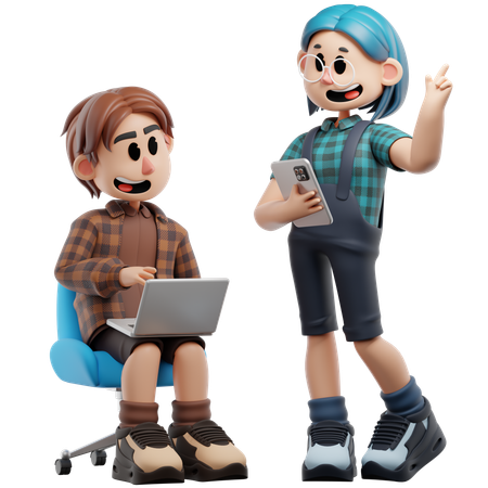 Best Friend Working Together  3D Illustration