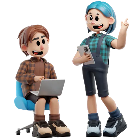 Best Friend Working Together  3D Illustration