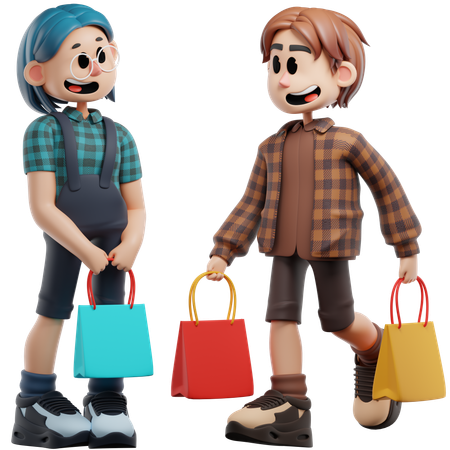 Best Friends Coming From Shopping Together  3D Illustration
