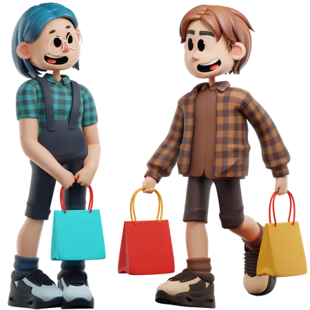 Best Friends Coming From Shopping Together  3D Illustration