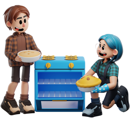 Best Friends Cooking Together In Kitchen  3D Illustration