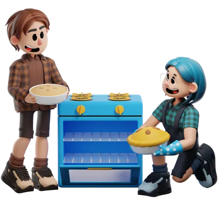 Best Friends Cooking Together In Kitchen  3D Illustration