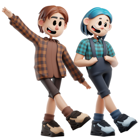Bester Freund steht zusammen und gibt Stylisten-Pose  3D Illustration