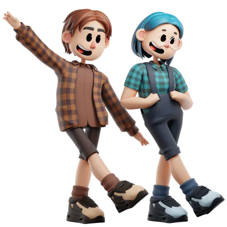Bester Freund steht zusammen und gibt Stylisten-Pose  3D Illustration