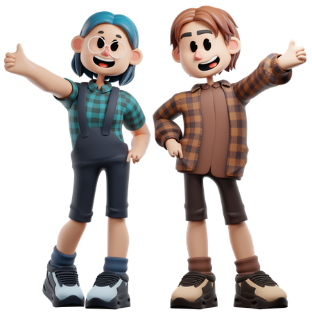 Bester Freund gibt Daumen hoch Pose zusammen  3D Illustration