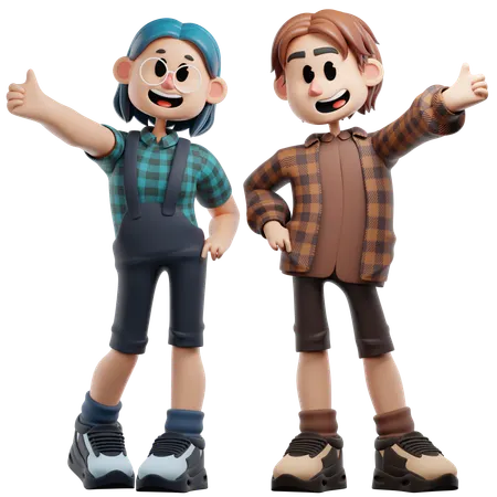 Bester Freund gibt Daumen hoch Pose zusammen  3D Illustration