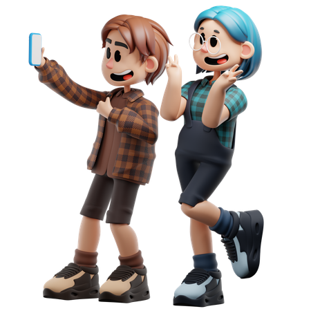 Bester Freund macht Selfie-Foto mit dem Handy  3D Illustration