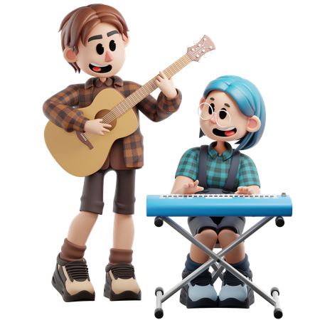Bester Freund, der zusammen Musik macht  3D Illustration