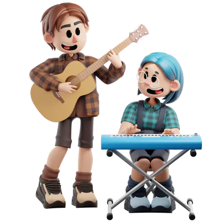 Bester Freund, der zusammen Musik macht  3D Illustration