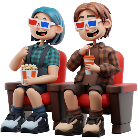 Bester Freund sieht Film im Kino  3D Illustration
