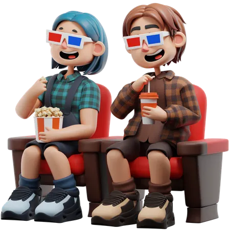 Bester Freund sieht Film im Kino  3D Illustration