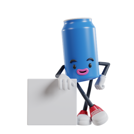 Beverage cans character Leaning against the wall of a small white box  3D Illustration