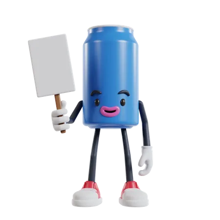 Beverage cans character standing holding white paper placard with right hand  3D Illustration