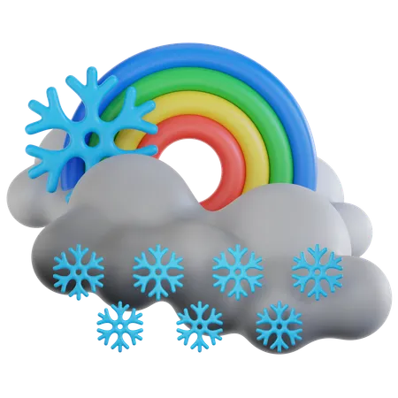 Bewölkter Schneefall mit Regenbogen  3D Icon