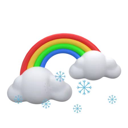 Bewölkter Schneefall und Regenbogen  3D Icon