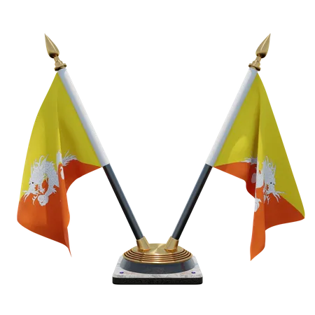 Support de drapeau de bureau double du Bhoutan  3D Flag