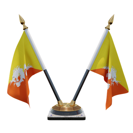 Bhutan Double (V) Desk Flag Stand  3D Icon