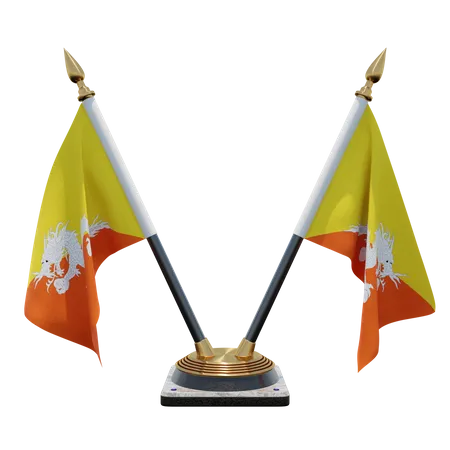 Bhutan Double Desk Flag Stand  3D Flag