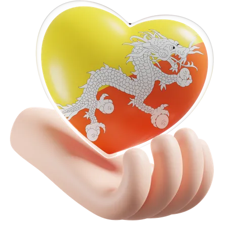 Bhutan Flag Heart Hand Care  3D Icon