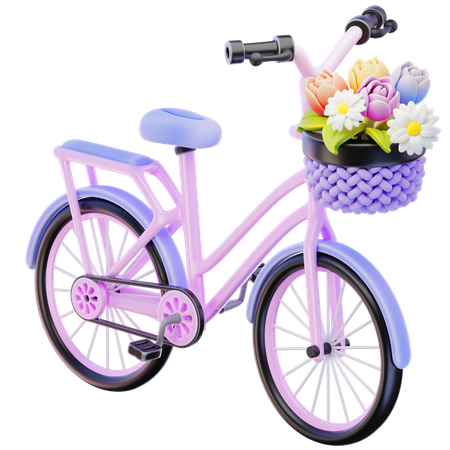 Bicicleta com cesto de flores  3D Icon
