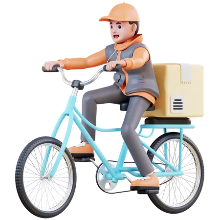 Entregador andando de bicicleta  3D Illustration