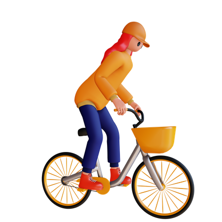 Menina andando de bicicleta  3D Illustration