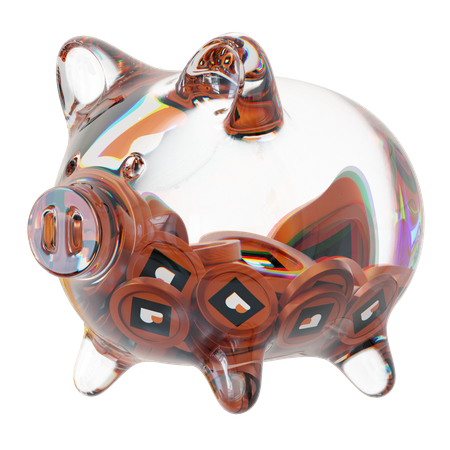 Bico Clear Glass Piggy Bank With Decreasing Piles Of Crypto Coins  3D Icon