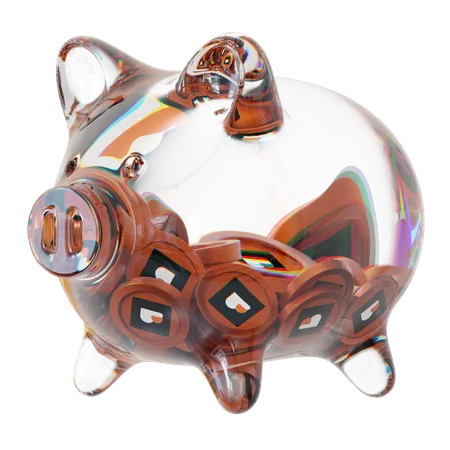 Bico Clear Glass Piggy Bank With Decreasing Piles Of Crypto Coins  3D Icon