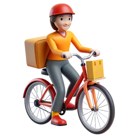 Bicycle delivery girl  3D Icon