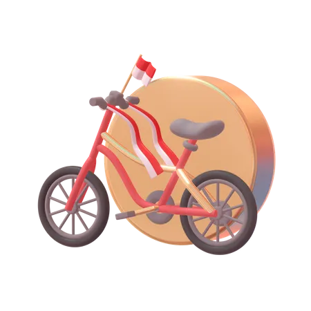 Bicycle With Indonesia Flag  3D Icon