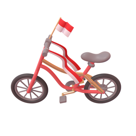 Bicycle With Indonesia Flag  3D Icon