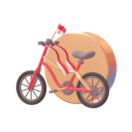 Bicycle With Indonesia Flag 3D Icon