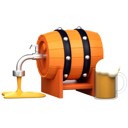 Tambor de cerveza y vaso  3D Icon