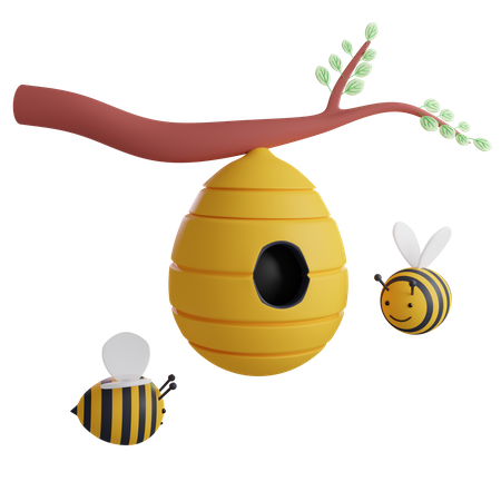 Bienenstock und Biene  3D Icon